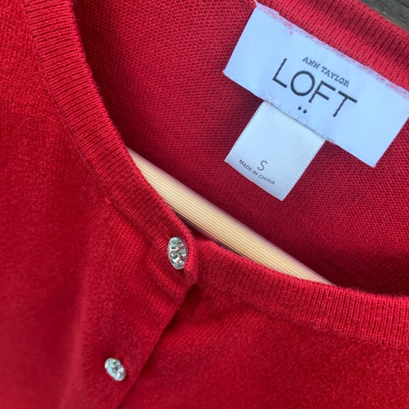 Red cardigan with jeweled buttons - Picture 3 of 5